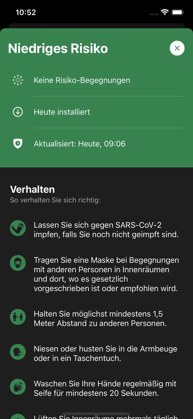 In-app public-health guidance